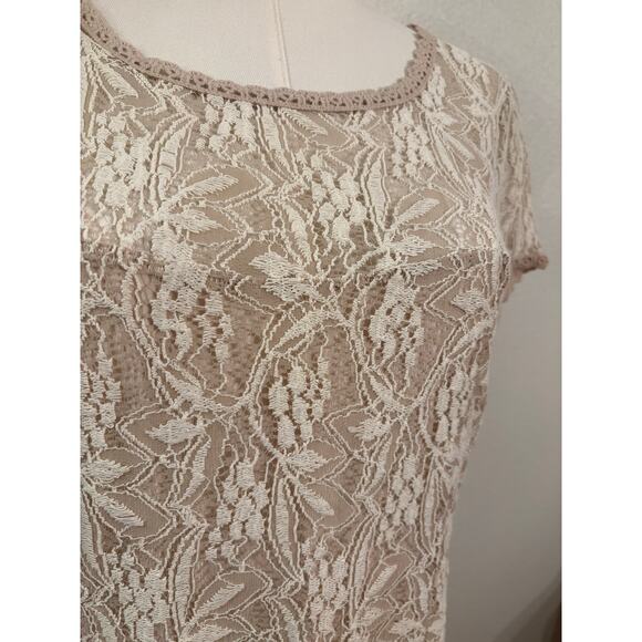SUNDANCE Dress | Ivory Lace Sweetheart Midi Lined Short Sleeve Romantic | LARGE - Picture 5 of 9
